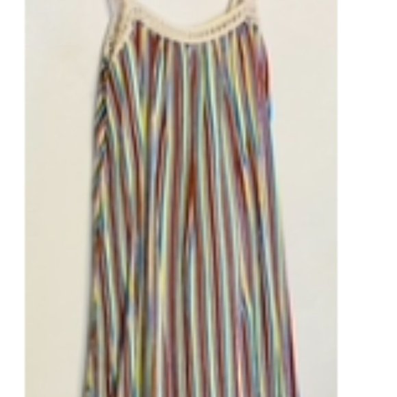 Forever 21 Muted Carnival Vertical Striped Maxi Dress Crochet Straps Size Medium - Picture 4 of 5